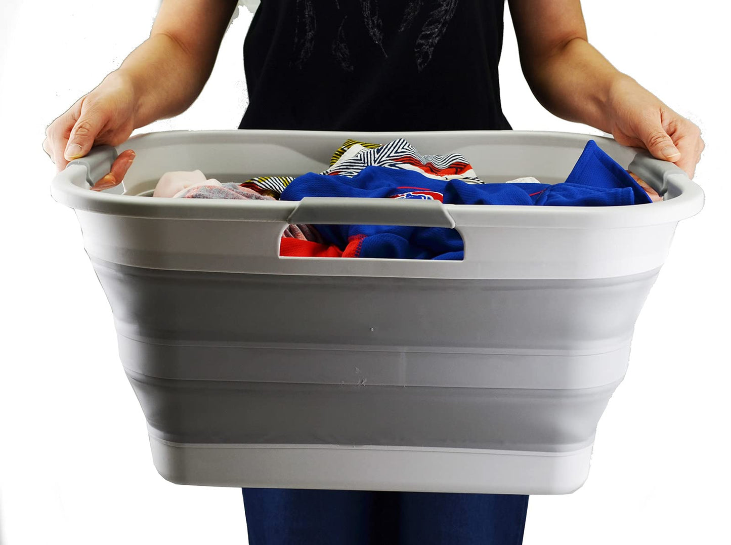 SAMMART 29L(7.6 gallon) Collapsible Plastic Laundry Basket - Foldable Pop Up Storage Container/Organizer - Portable Washing Tub - Space Saving Hamper/Basket - Water Capacity 24L(6.3 gallon)