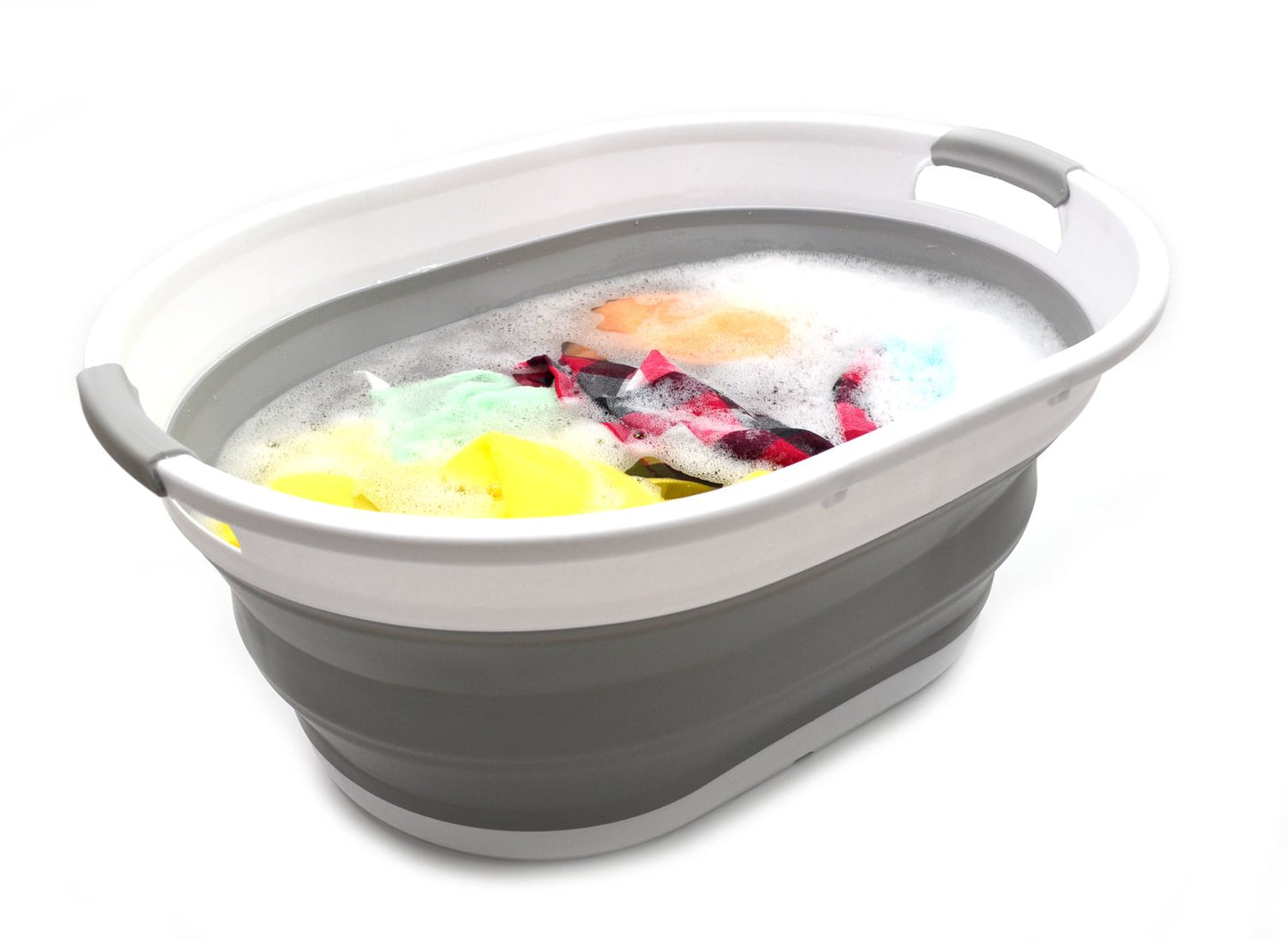 SAMMART 39L(10.3 gallon) Collapsible Plastic Laundry Basket - Oval Tub/Basket - Foldable Storage Container-Portable Washing Tub - Space Saving Laundry Hamper, Water capacity: 30L (7.9 gallon)