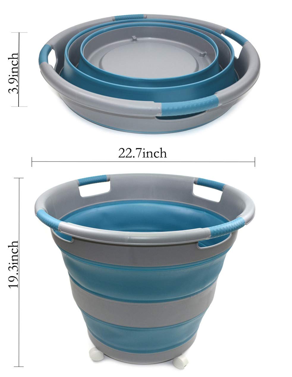 SAMMART Collapsible Laundry Basket with wheels - Foldable Pop Up Storage Container/Organizer with wheels - Portable Washing Tub - Space Saving Hamper/Basket with wheels