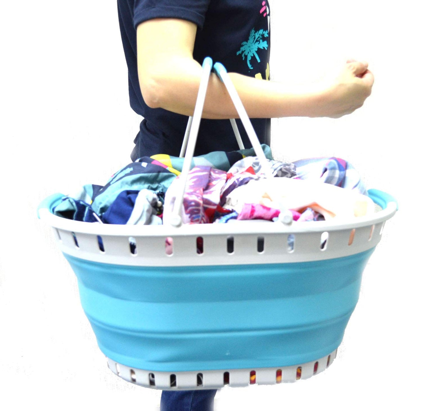 SAMMART 25L (6.6 gallon) Collapsible Plastic Laundry Basket - Foldable Pop Up Storage Container/Organizer - Portable Shopping Basket - Space Saving Hamper/Tub