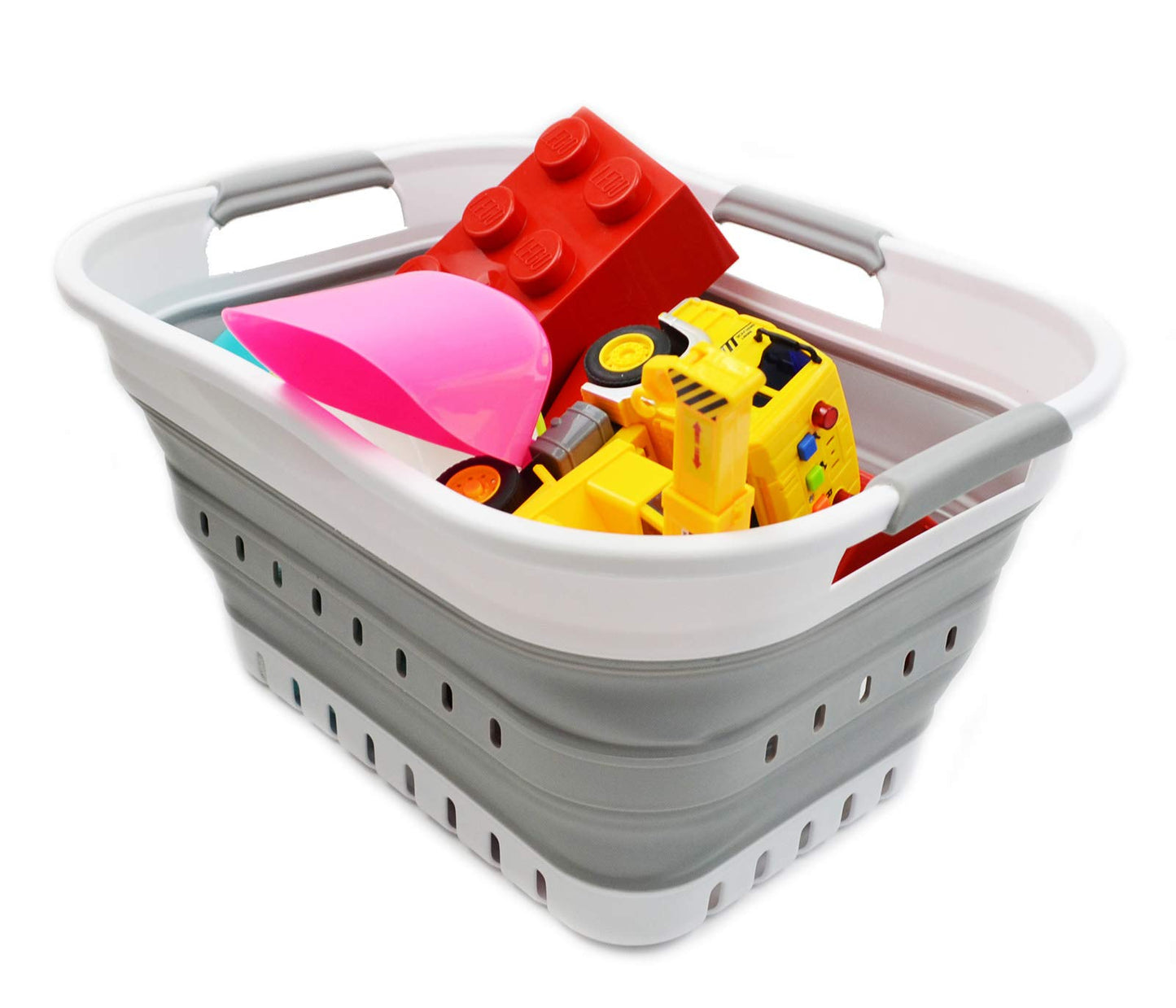 SAMMART Collpasible Laundry Basket (19L Collapsible Laundry Basket with Holes (White/Grey))