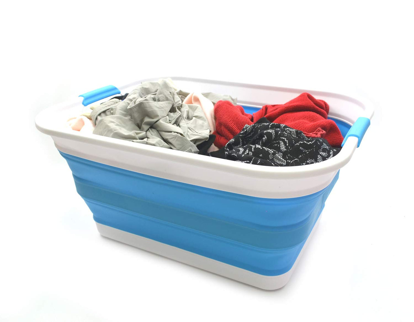 SAMMART 42L (11 Gallon) Collapsible Plastic Laundry Basket-Foldable Pop Up Storage Container/Organizer-Portable Washing Tub-Space Saving Basket, Water Capacity 34L(9 Gallon)