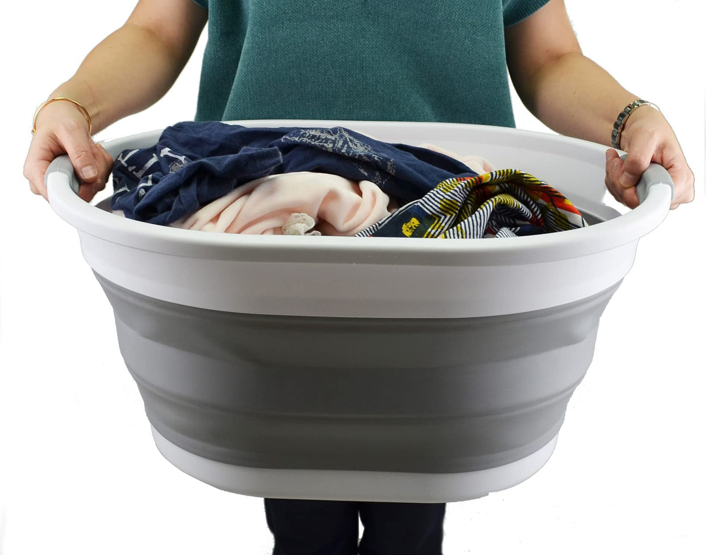 SAMMART 32L (8.4 Gallon) Collapsible Plastic Laundry Basket - Foldable Pop Up Storage Container/Organizer - Portable Washing Tub - Space Saving Hamper, Water Capacity: 24L