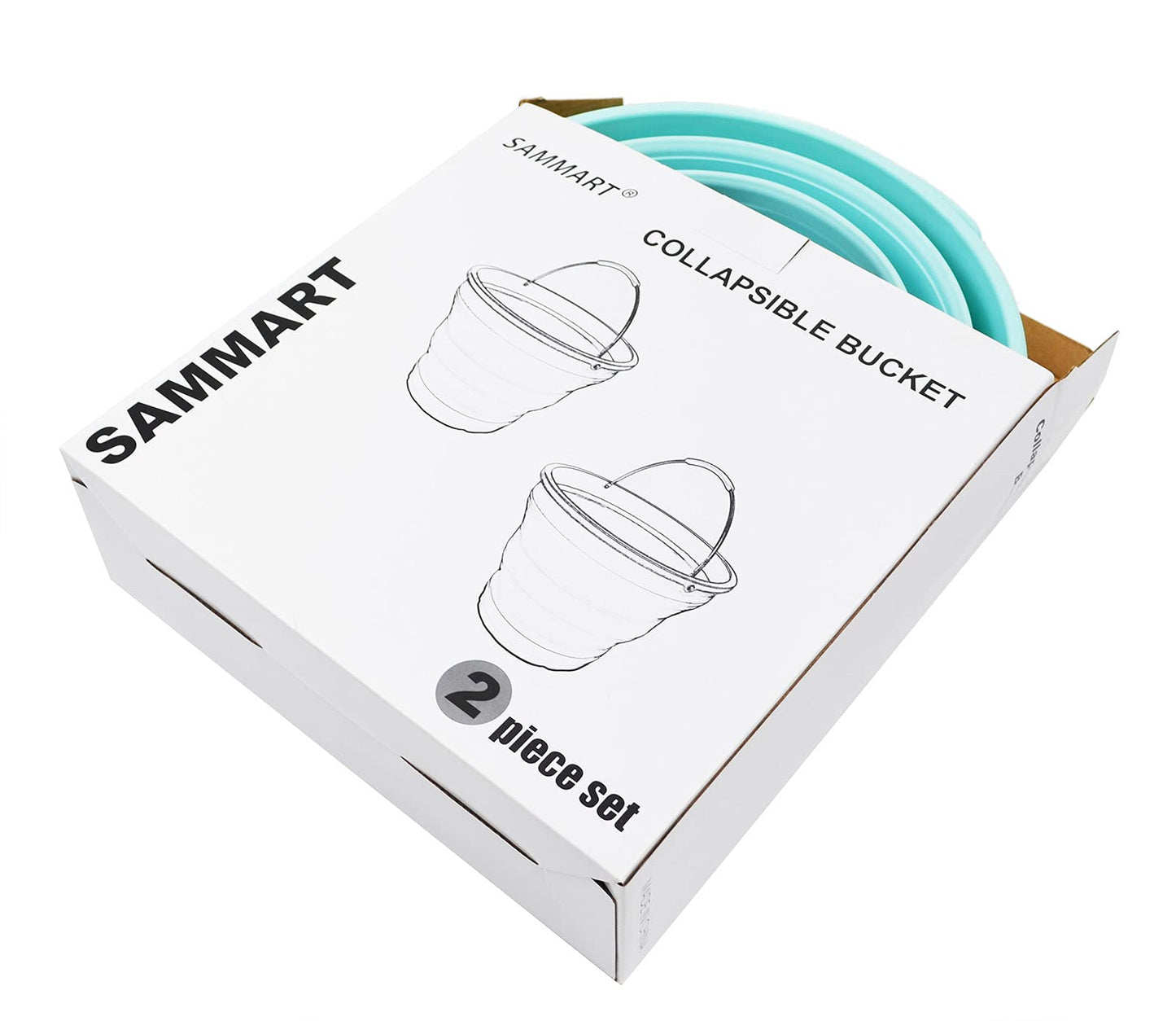 SAMMART 10L (2.6 Gallon) Collapsible Plastic Bucket - Foldable Round Tub - Portable Fishing Water Pail - Space Saving Outdoor Waterpot, Size 33cm Dia - 2 Pieces Box Pack