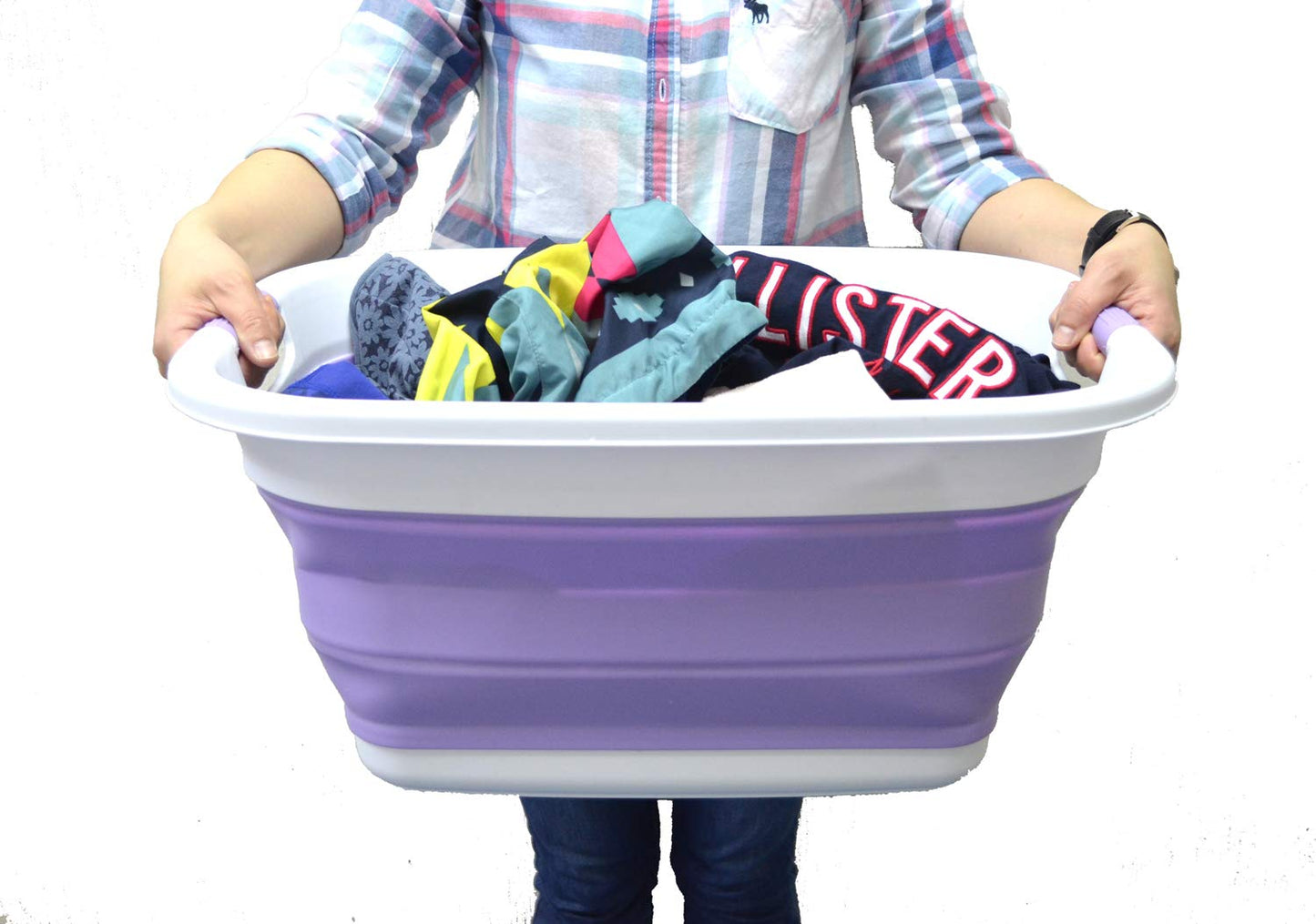 SAMMART 31L (8.1 gallon) Collapsible Plastic Laundry Basket-Pop Up Storage Container - Portable Washing Tub - Space Saving Hamper/Basket, Water capacity: 23L (6 gallon)