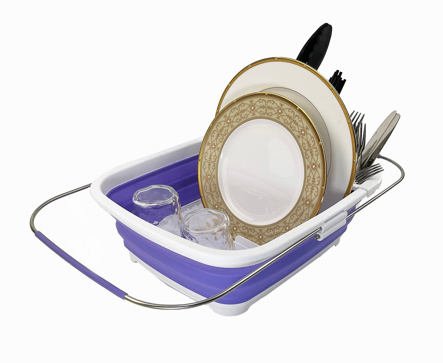 SAMMART 8L (2.11Gallons) Expandable Collapsible Dish Drainer - Foldable Drying Rack - Portable Dinnerware Organizer - Space Saving Kitchen Storage Tray