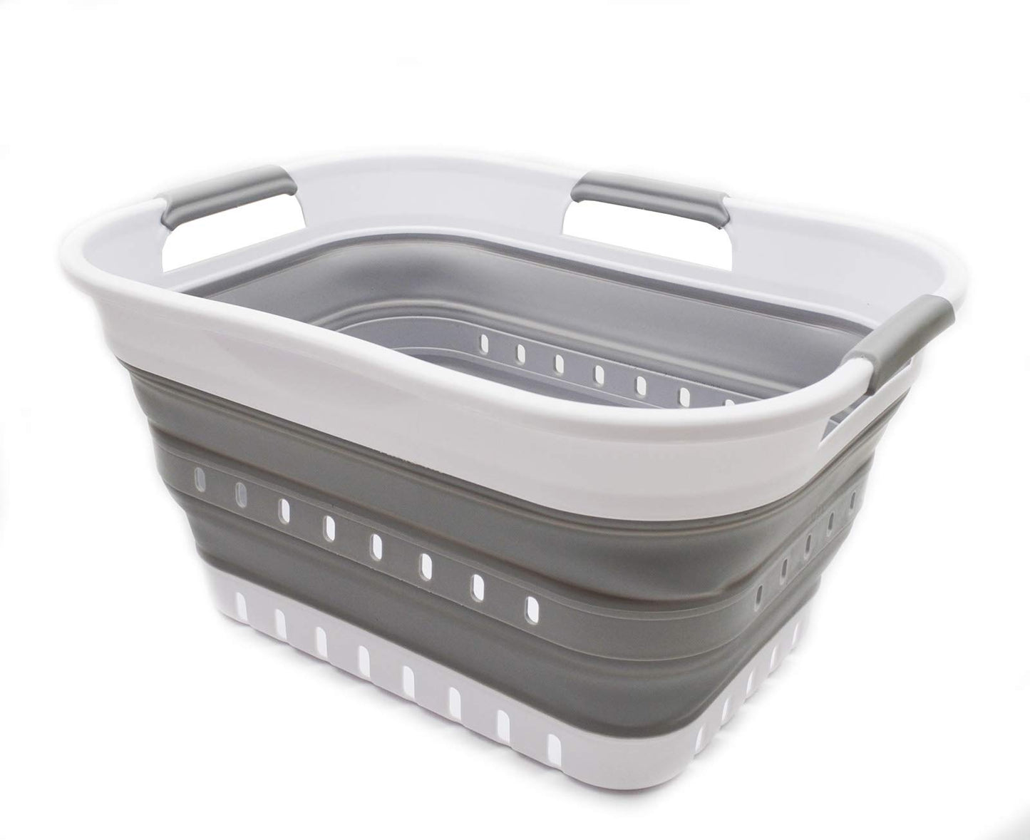 SAMMART Collpasible Laundry Basket (19L Collapsible Laundry Basket with Holes (White/Grey))