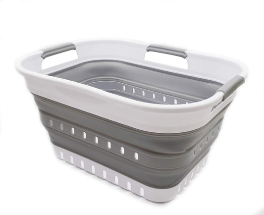 SAMMART Collpasible Laundry Basket (19L Collapsible Laundry Basket with Holes (White/Grey))