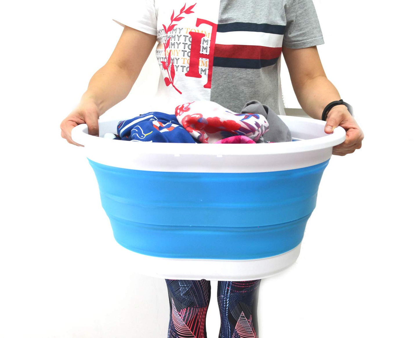 SAMMART 22L (5.8 Gallon) Collapsible Plastic Laundry Basket - Oval Tub/Basket - Foldable Storage Container/Organizer - Portable Washing Tub - Space Saving Laundry Hamper