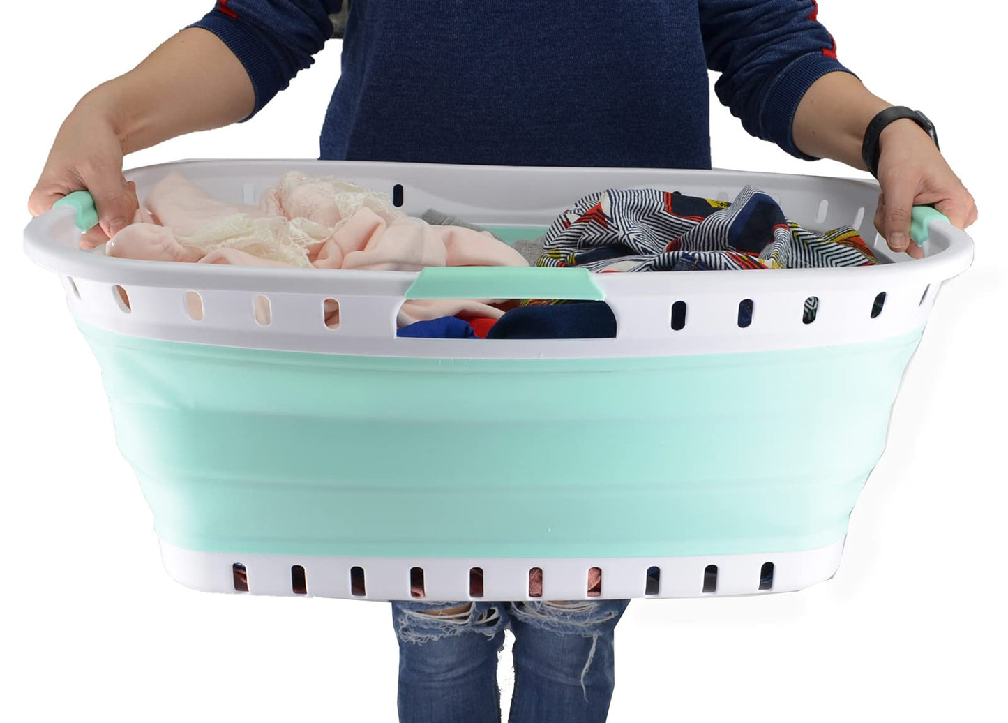 SAMMART 44L (11.62 gallon) Collapsible Plastic Laundry Basket - Foldable Pop Up Storage Container/Organizer - Portable Washing Tub - Space Saving Hamper/Basket