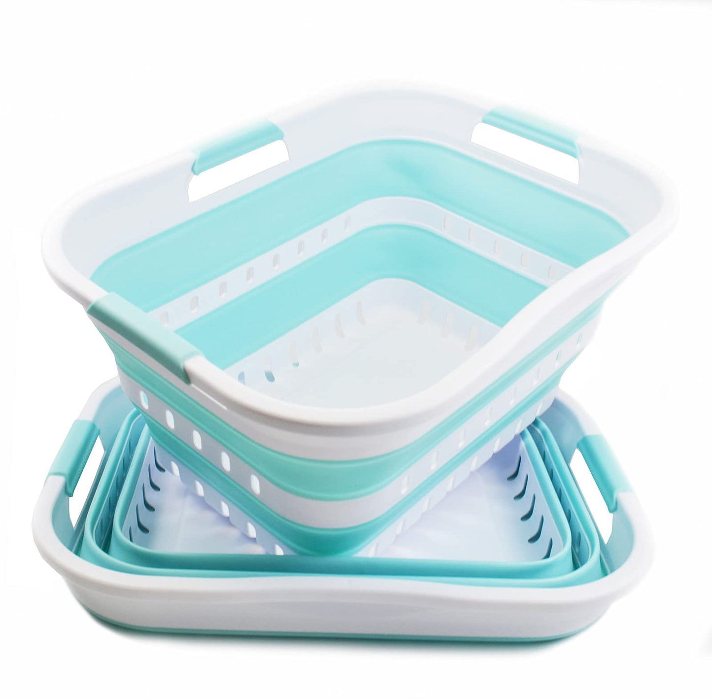 SAMMART Set of 2-30L (8 gallon) Collapsible Plastic Laundry Basket - Foldable Pop Up Storage Container/Organizer - Portable Washing Tub - Space Saving Hamper/Basket