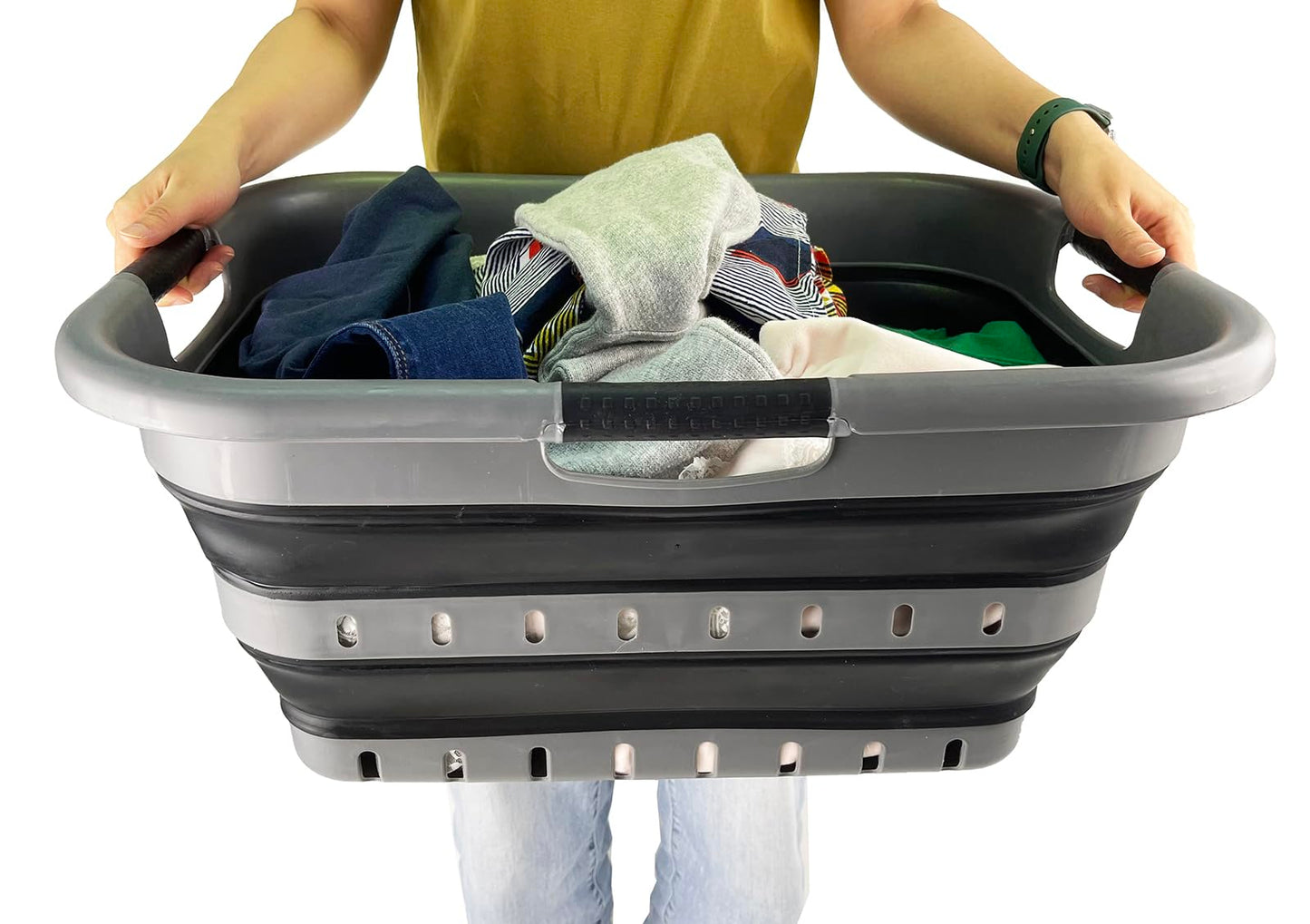 SAMMART Collapsible 3 Handled Plastic Laundry Basket - Foldable Pop Up Storage Container/Organizer - Portable Basket - Space Saving Hamper/Basket