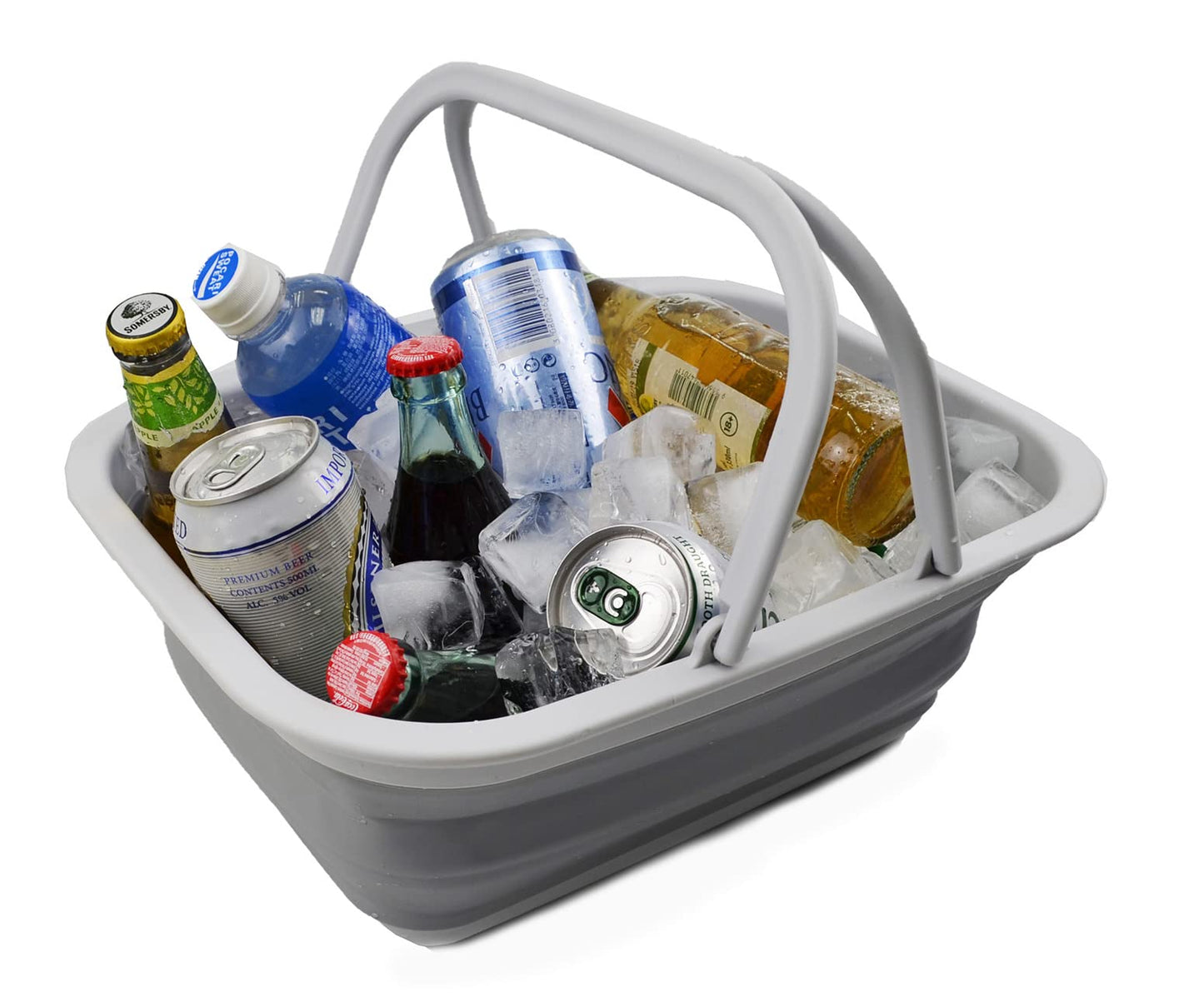 SAMMART Collpasible Basket with Handle 15L - Portable Outdoor Picnic Basket/Crate - Foldable Basin for Washing Dishes,Camping,Hiking(White/Grey)