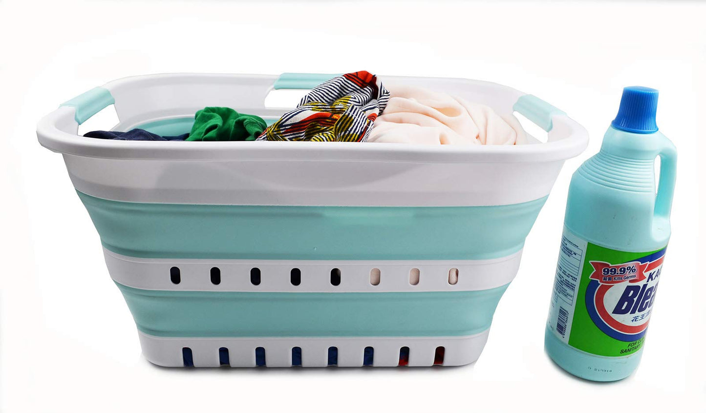 SAMMART Set of 2-30L (8 gallon) Collapsible Plastic Laundry Basket - Foldable Pop Up Storage Container/Organizer - Portable Washing Tub - Space Saving Hamper/Basket