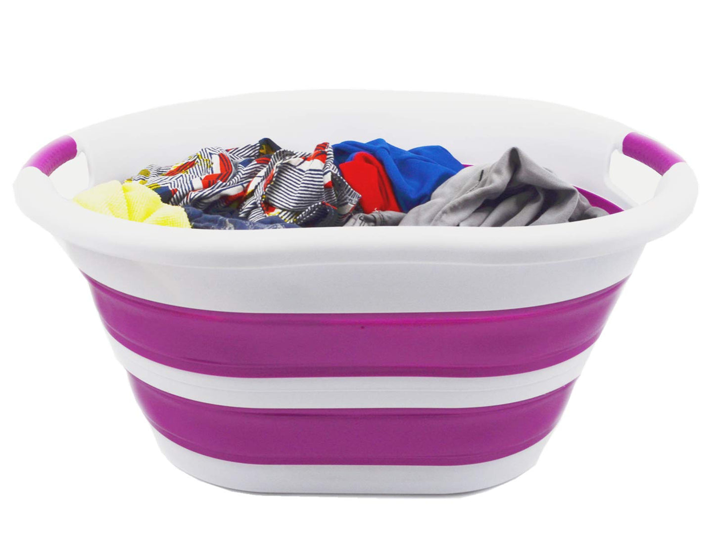 SAMMART 36L (9.5 gallon) Collapsible Plastic Laundry Basket - Oval Tub/Basket - Foldable Storage Container/Organizer - Portable Washing Tub - Space Saving Laundry Hamper, Water Capacity: 28L (7.4 gallon)