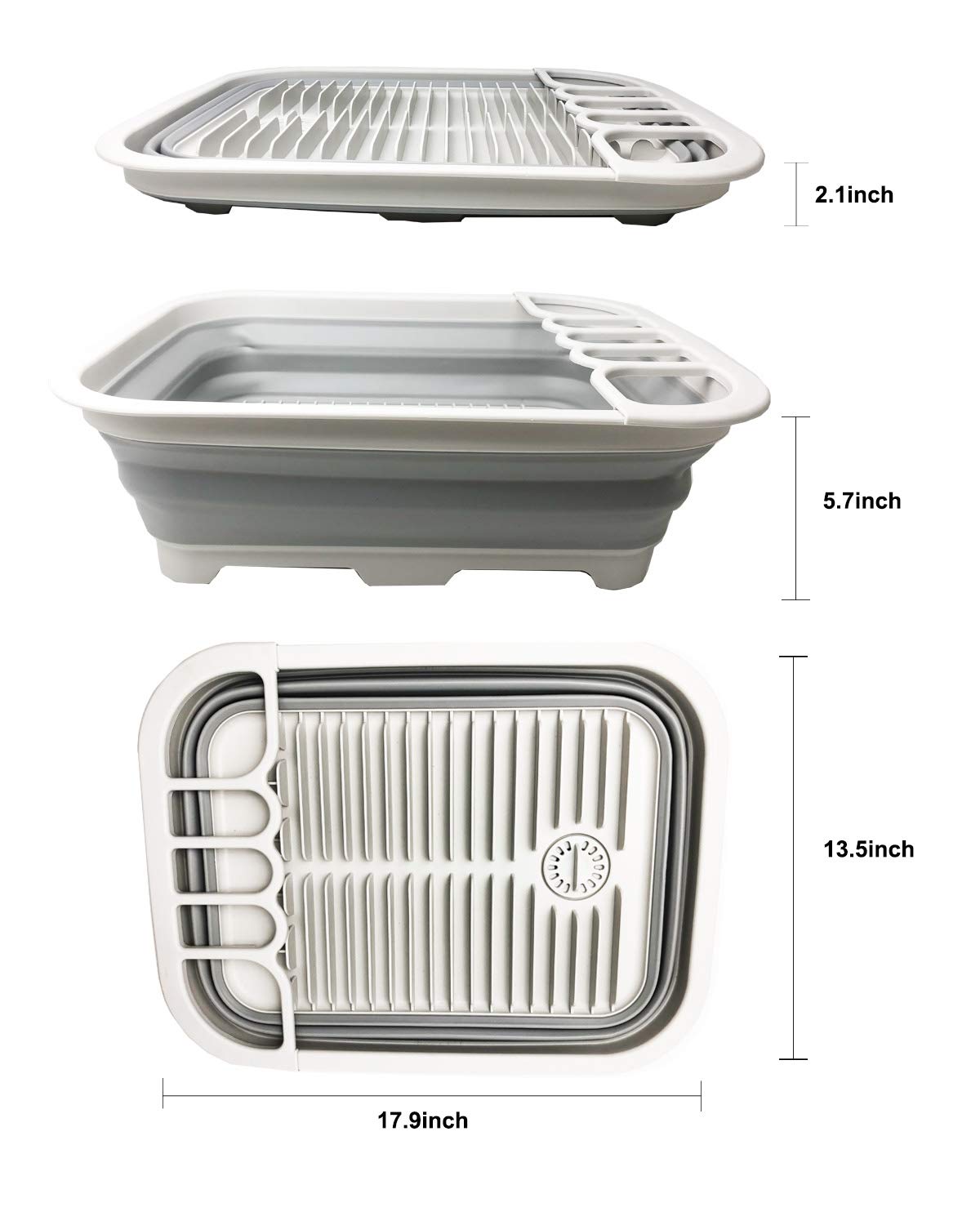 SAMMART 12L (3.17 Gallon) Collapsible Dish Drainer with Swivel spout - Foldable Drying Rack Set - Portable Dinnerware Organizer - Space Saving Kitchen Storage Tray