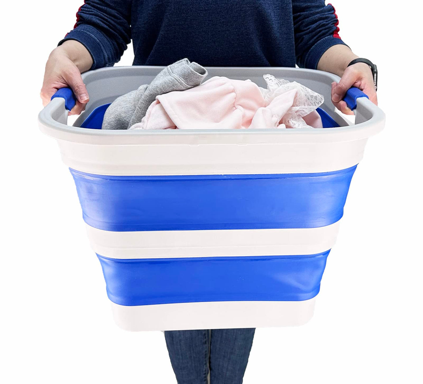 SAMMART 35L(9.2 gallon) Collapsible Plastic Laundry Basket-Square Tub/Basket-Foldable Storage Container/Organizer-Portable Washing Tub-Space Saving Laundry Hamper,Water capacity 28L(7.4 gallon)