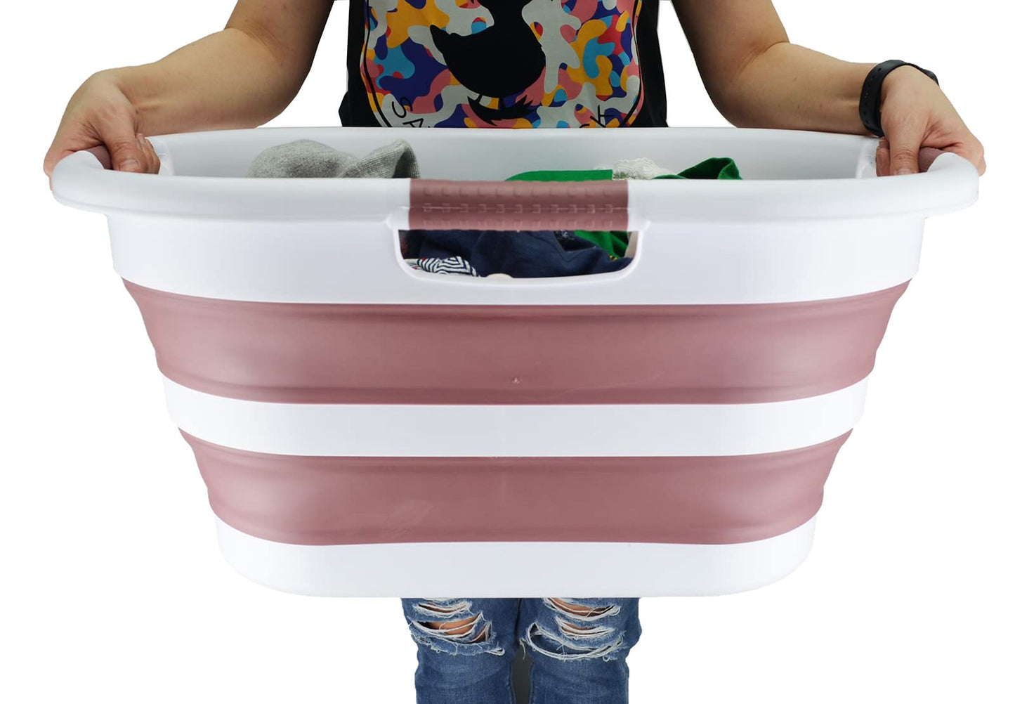 SAMMART 40L (10.5 gallon) Collapsible Plastic Laundry Basket - Foldable Pop Up Storage Container/Organizer - Portable Washing Tub - Space Saving Hamper/Basket