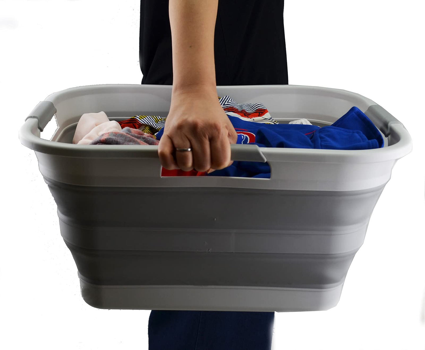 SAMMART 29L(7.6 gallon) Collapsible Plastic Laundry Basket - Foldable Pop Up Storage Container/Organizer - Portable Washing Tub - Space Saving Hamper/Basket - Water Capacity 24L(6.3 gallon)