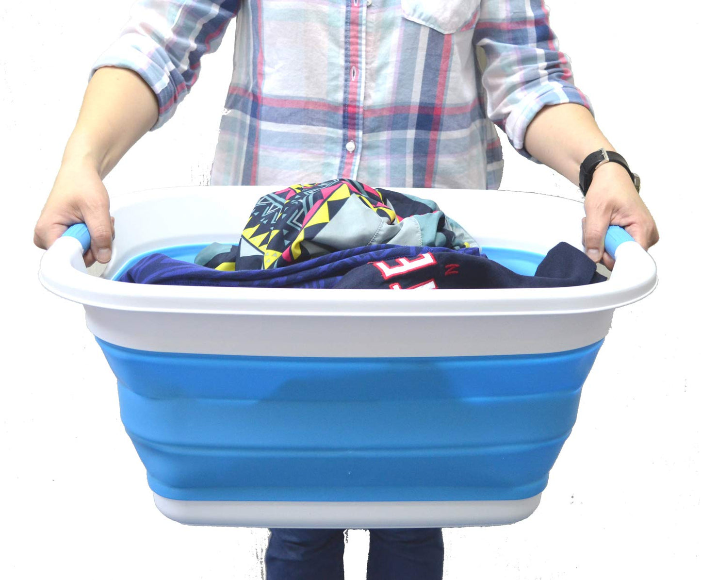 SAMMART 31L (8.1 gallon) Collapsible Plastic Laundry Basket-Pop Up Storage Container - Portable Washing Tub - Space Saving Hamper/Basket, Water capacity: 23L (6 gallon)