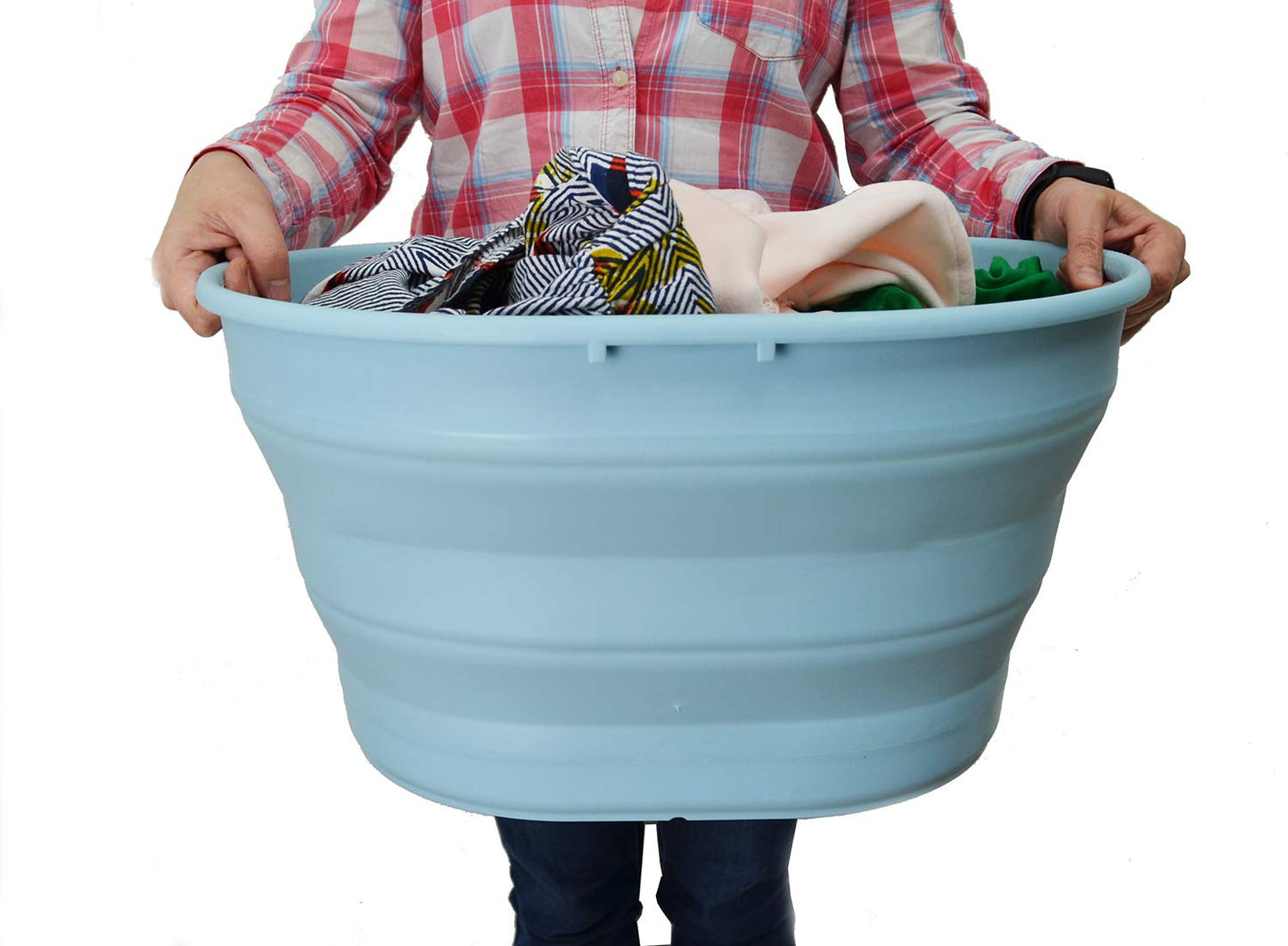 SAMMART 25L(6.6 gallon) Collapsible Plastic Laundry Basket-Oval Tub/Basket-Foldable Storage Container-Portable Washing Tub-Space Saving Laundry Hamper,Water capacity 20L(5.28 gallon)