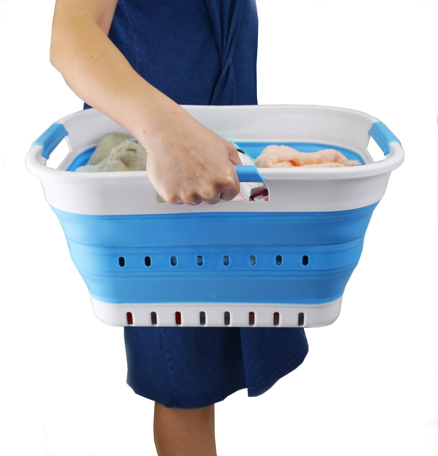 SAMMART 19L (5 Gallon) Collapsible Super Mini 3 Handled Plastic Laundry Basket - Foldable Pop Up Storage Container/Organizer - Space Saving Hamper/Basket