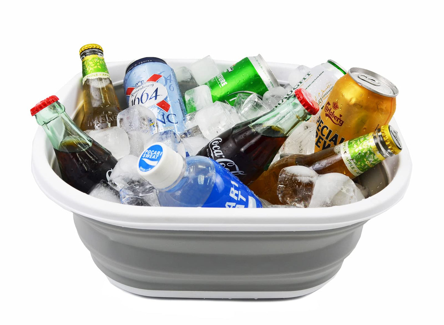 SAMMART Collapsible Tub (10L Collapsible Rectangular Tub (White/Grey))