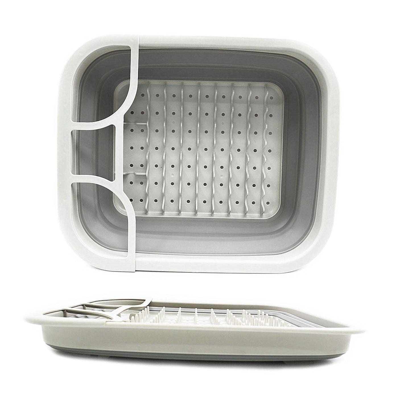 SAMMART Collapsible Dish Drainer with Drainer Board - Foldable Drying Rack Set - Portable Dinnerware Organizer - Space Saving Kitchen Storage Tray