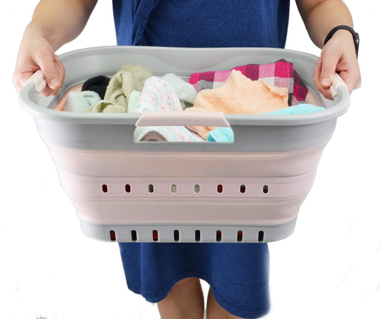 SAMMART 19L (5 Gallon) Collapsible Super Mini 3 Handled Plastic Laundry Basket - Foldable Pop Up Storage Container/Organizer - Space Saving Hamper/Basket