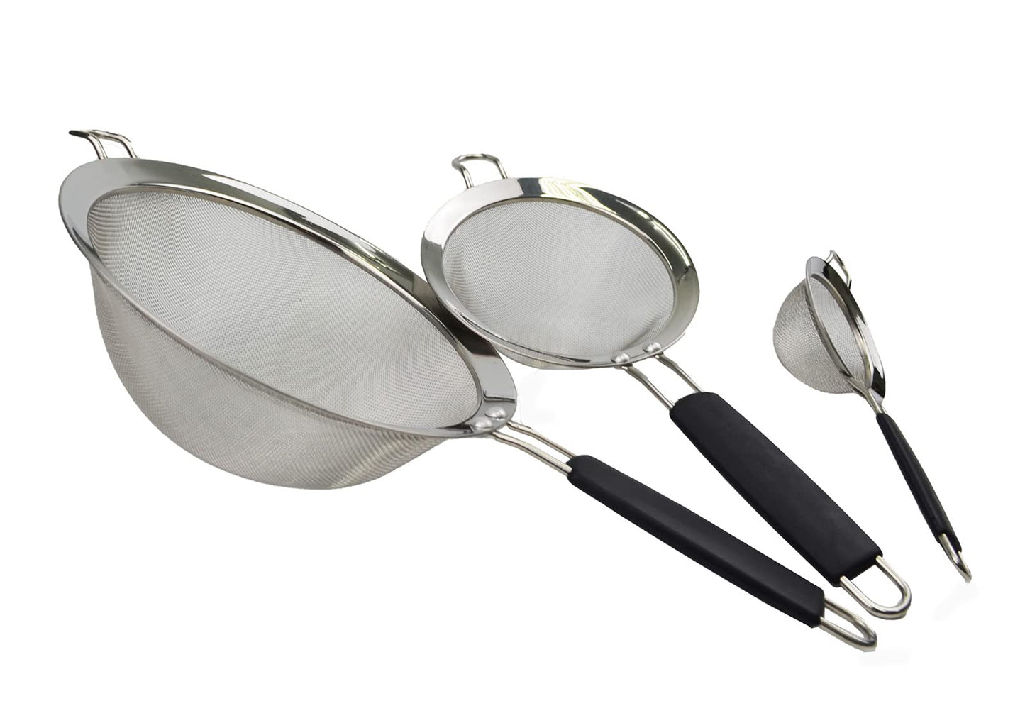 SAMMART Stainless Steel Mesh Strainer/Colander with Silicone Handle - Round Sieve with Hoop