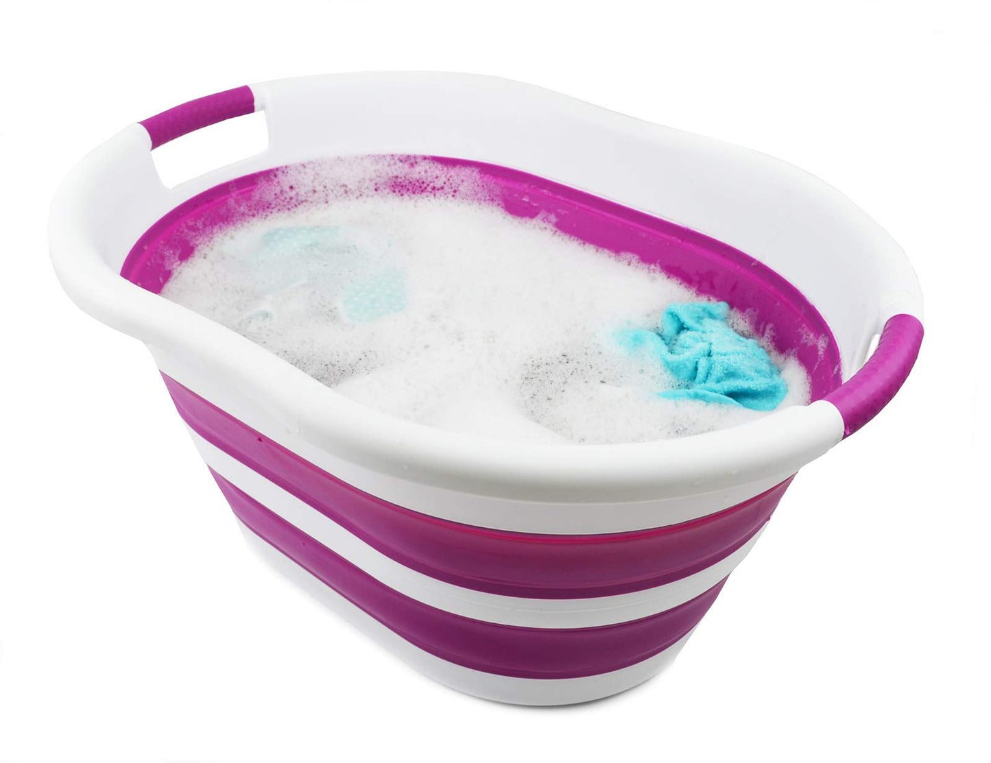 SAMMART 36L (9.5 gallon) Collapsible Plastic Laundry Basket - Oval Tub/Basket - Foldable Storage Container/Organizer - Portable Washing Tub - Space Saving Laundry Hamper, Water Capacity: 28L (7.4 gallon)