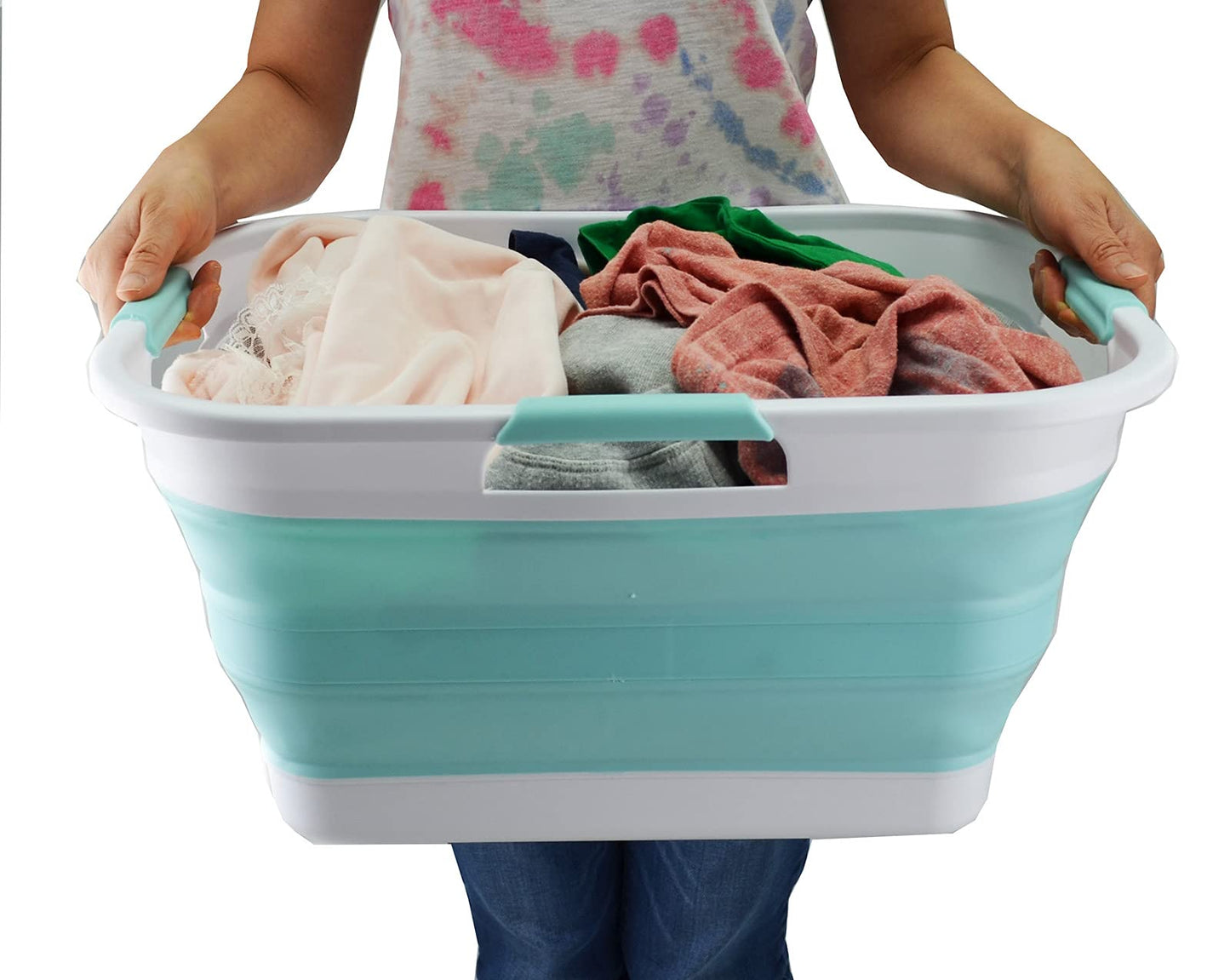 SAMMART 29L(7.6 gallon) Collapsible Plastic Laundry Basket - Foldable Pop Up Storage Container/Organizer - Portable Washing Tub - Space Saving Hamper/Basket - Water Capacity 24L(6.3 gallon)