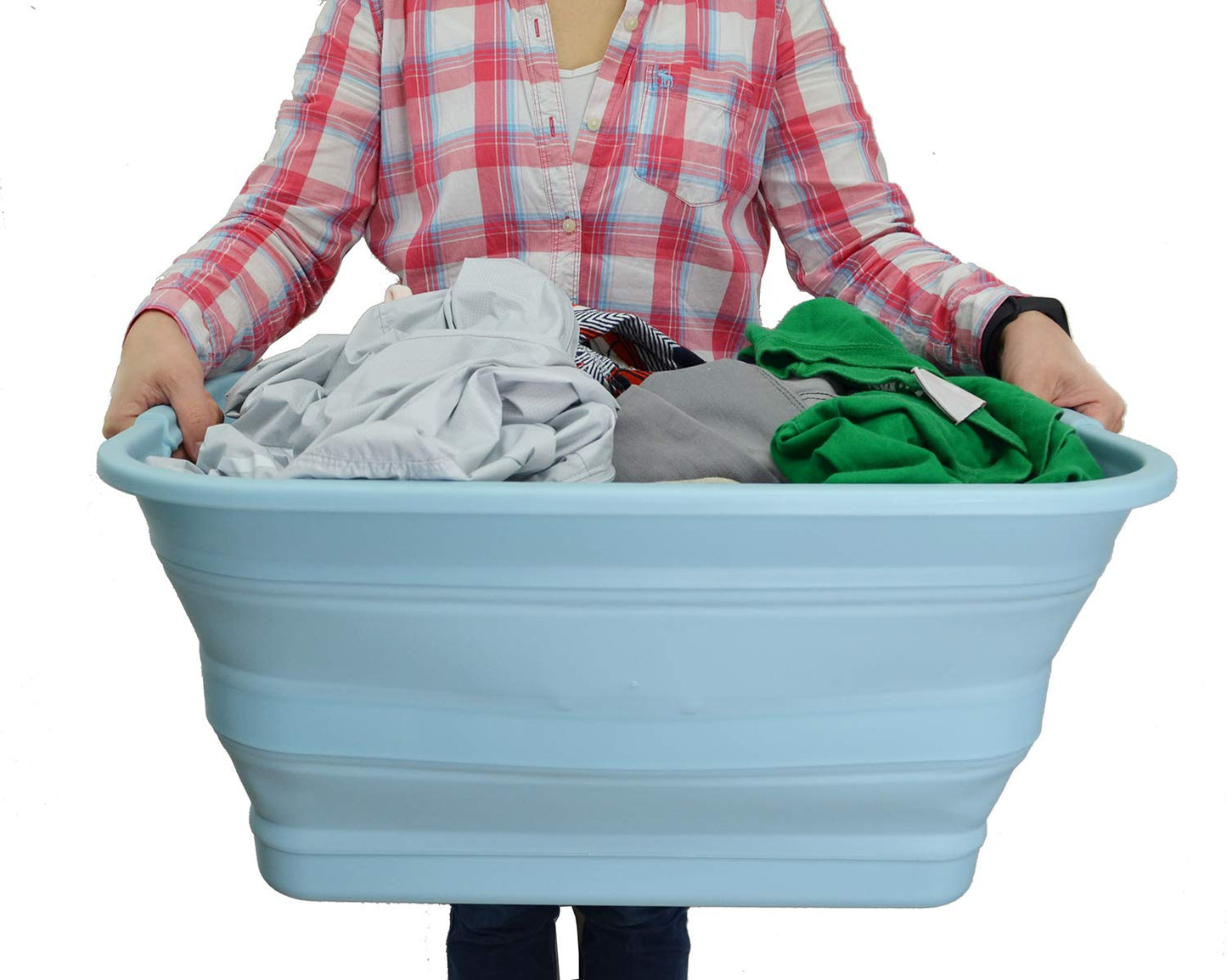 SAMMART 42L (11 Gallon) Collapsible Plastic Laundry Basket-Foldable Pop Up Storage Container/Organizer-Portable Washing Tub-Space Saving Basket, Water Capacity 34L(9 Gallon)