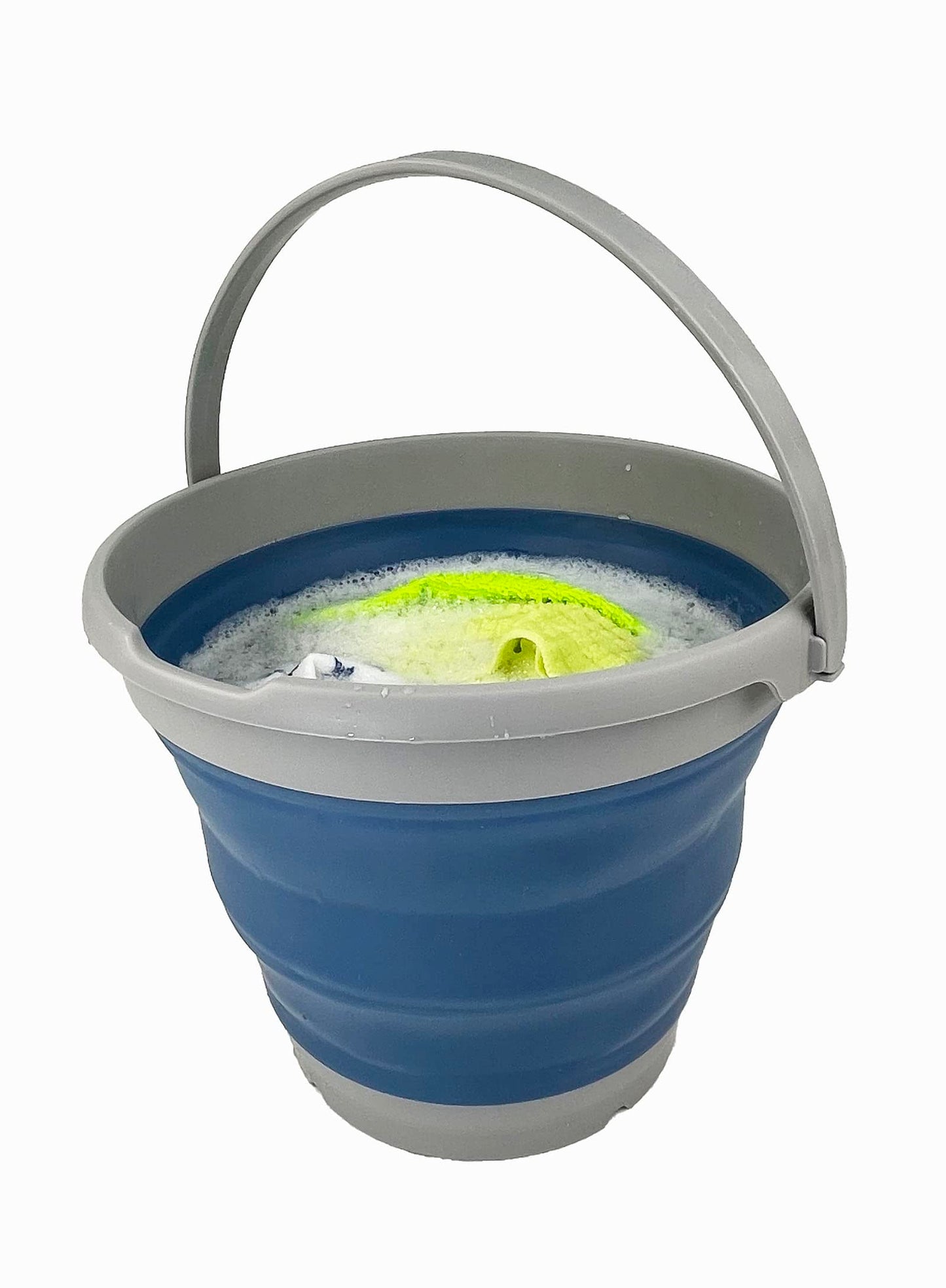 SAMMART Collapsible Plastic Bucket - Foldable Round Tub with Handle - Pop Up Saving (Mist Blue+Jade Crystal (Set of 2), 10L)