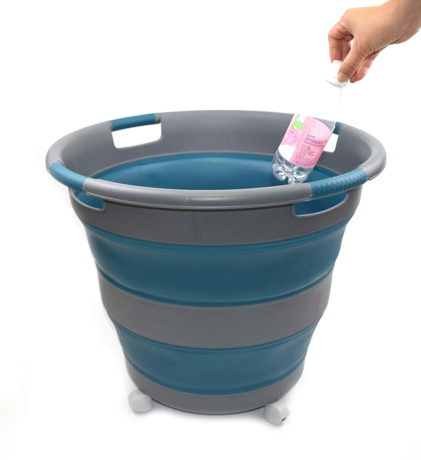 SAMMART Collapsible Laundry Basket with wheels - Foldable Pop Up Storage Container/Organizer with wheels - Portable Washing Tub - Space Saving Hamper/Basket with wheels