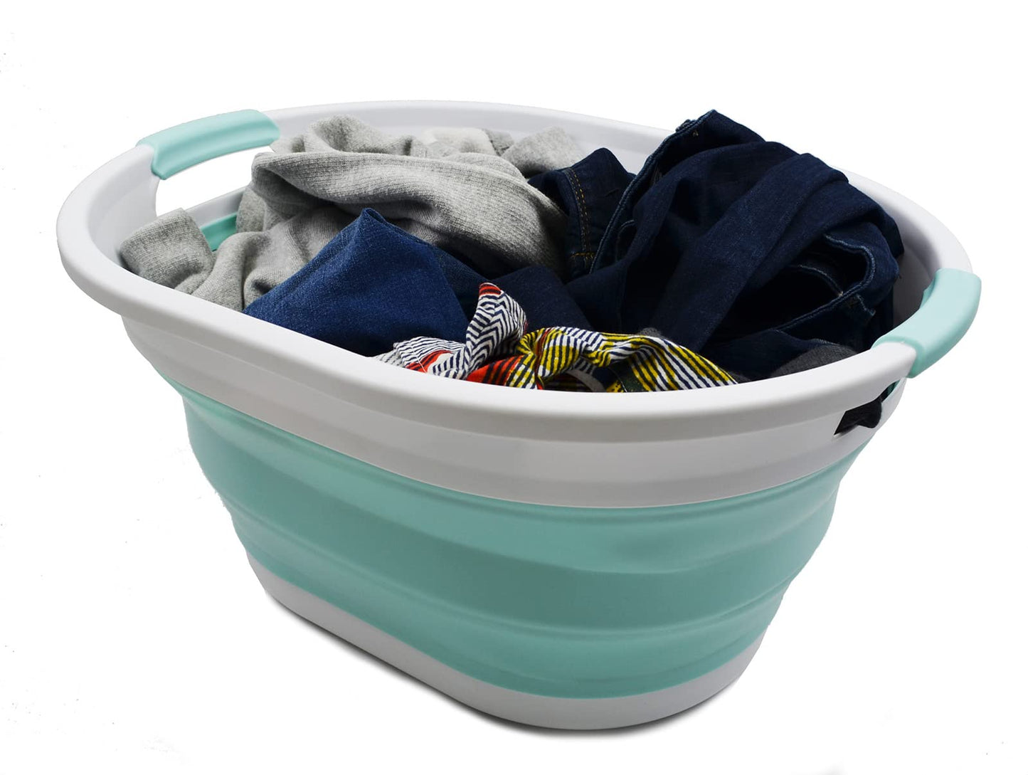 SAMMART 32L (8.4 Gallon) Collapsible Plastic Laundry Basket - Foldable Pop Up Storage Container/Organizer - Portable Washing Tub - Space Saving Hamper, Water Capacity: 24L