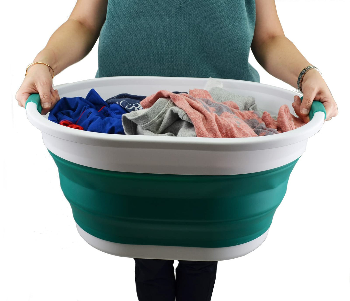 SAMMART 32L (8.4 Gallon) Collapsible Plastic Laundry Basket - Foldable Pop Up Storage Container/Organizer - Portable Washing Tub - Space Saving Hamper, Water Capacity: 24L