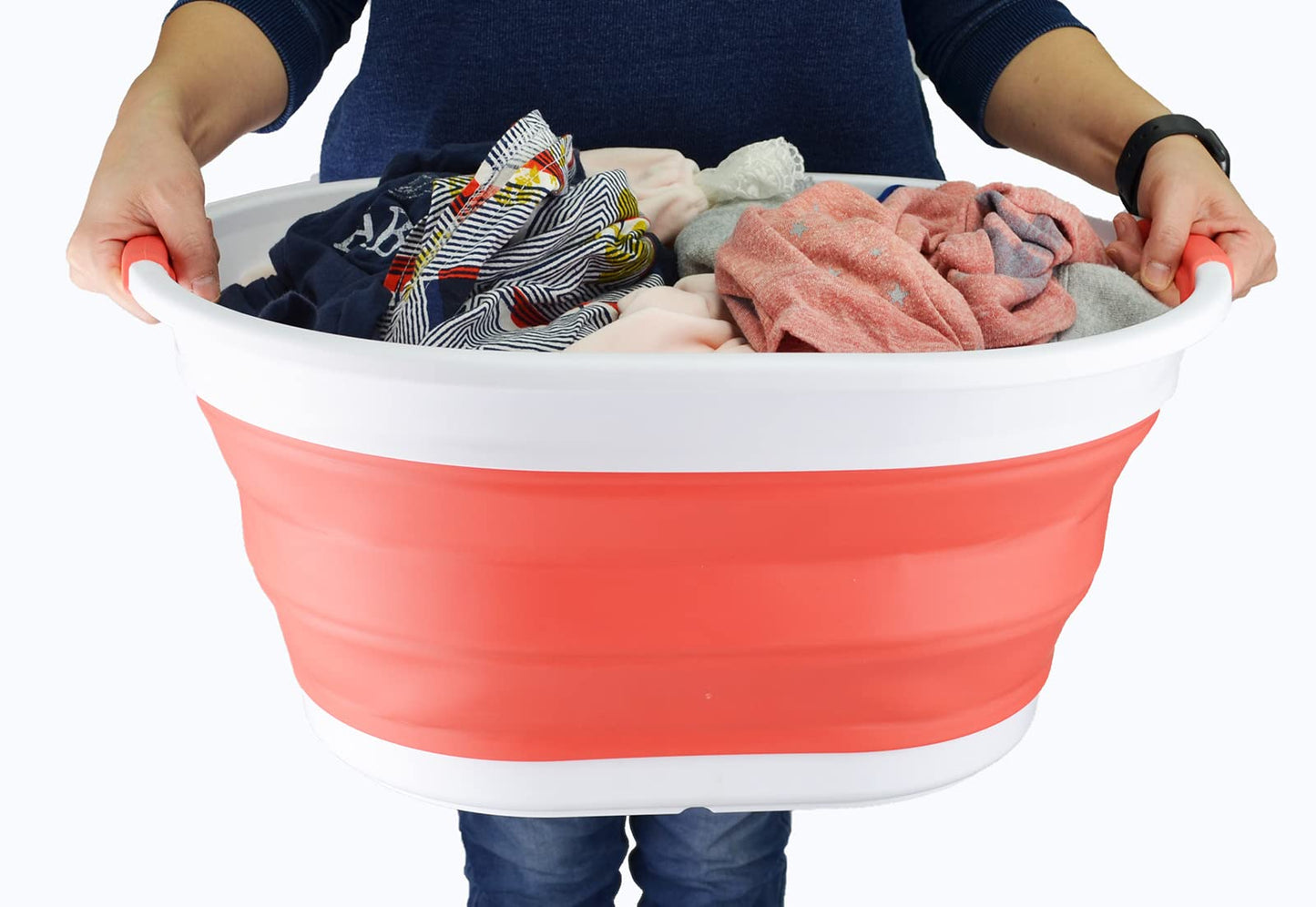 SAMMART 32L (8.4 Gallon) Collapsible Plastic Laundry Basket - Foldable Pop Up Storage Container/Organizer - Portable Washing Tub - Space Saving Hamper, Water Capacity: 24L