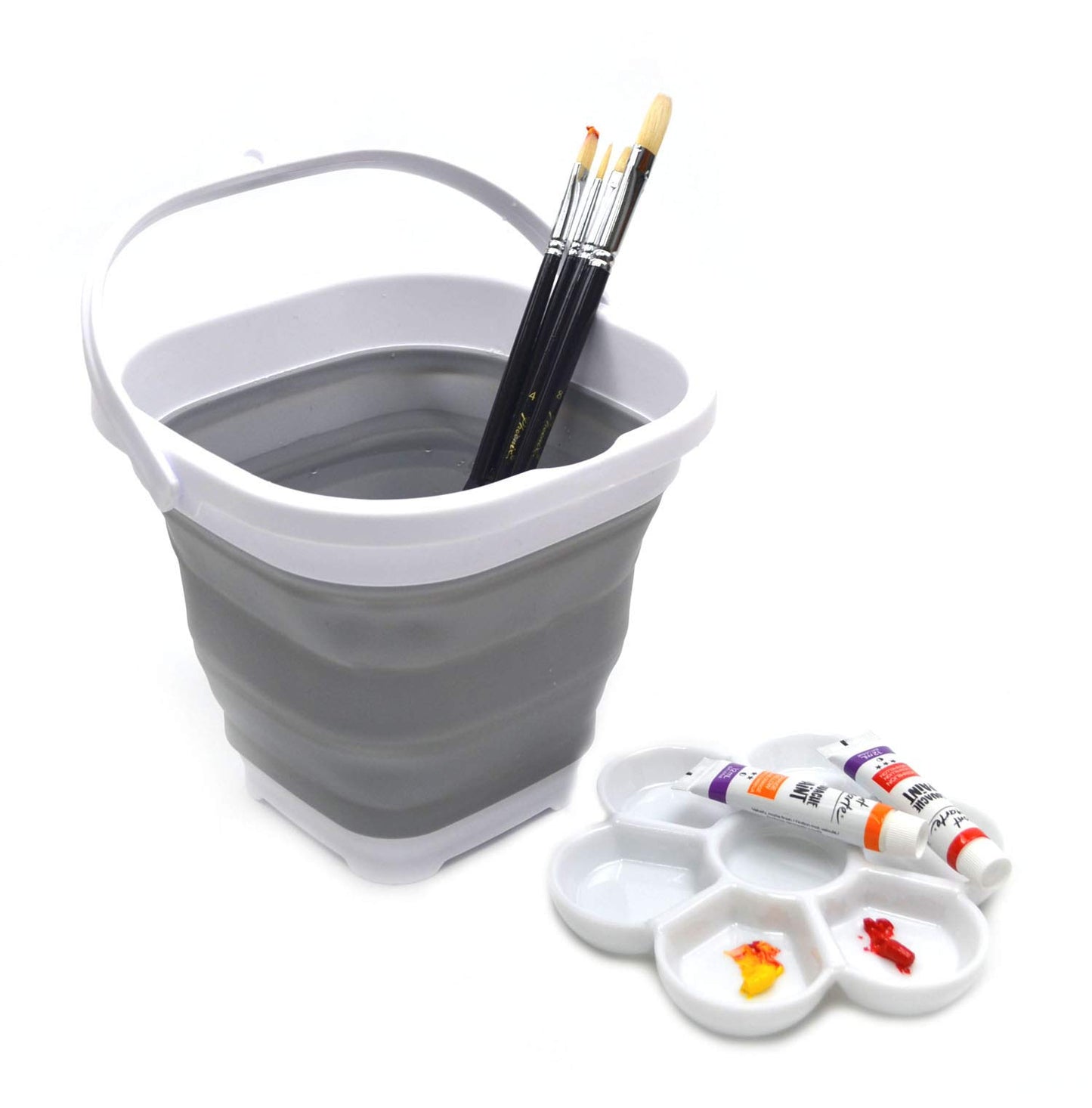 SAMMART Collapsible Plastic Bucket - Foldable Round Tub with Handle - Pop Up Saving (Grey+Black, 2.6L (Square))