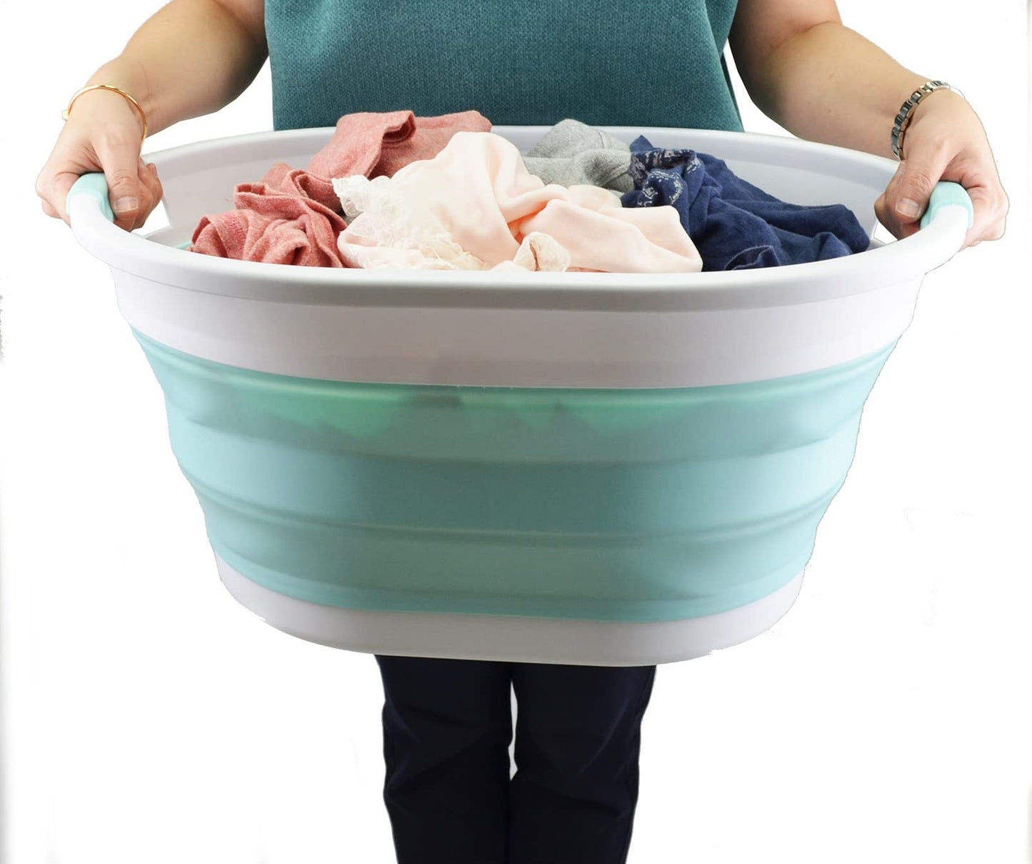 SAMMART 32L (8.4 Gallon) Collapsible Plastic Laundry Basket - Foldable Pop Up Storage Container/Organizer - Portable Washing Tub - Space Saving Hamper, Water Capacity: 24L