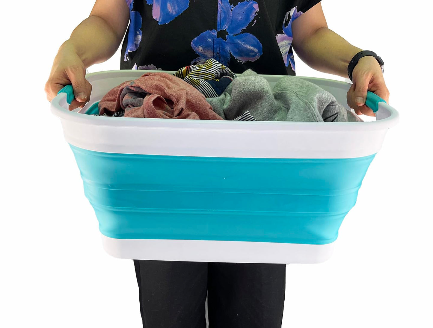 SAMMART 27L (7.1 Gallons) Collapsible Plastic Laundry Basket with Handle-Foldable Pop Up Storage Basket with handle