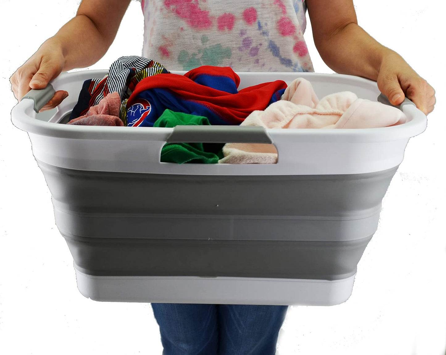 SAMMART 29L(7.6 gallon) Collapsible Plastic Laundry Basket - Foldable Pop Up Storage Container/Organizer - Portable Washing Tub - Space Saving Hamper/Basket - Water Capacity 24L(6.3 gallon)