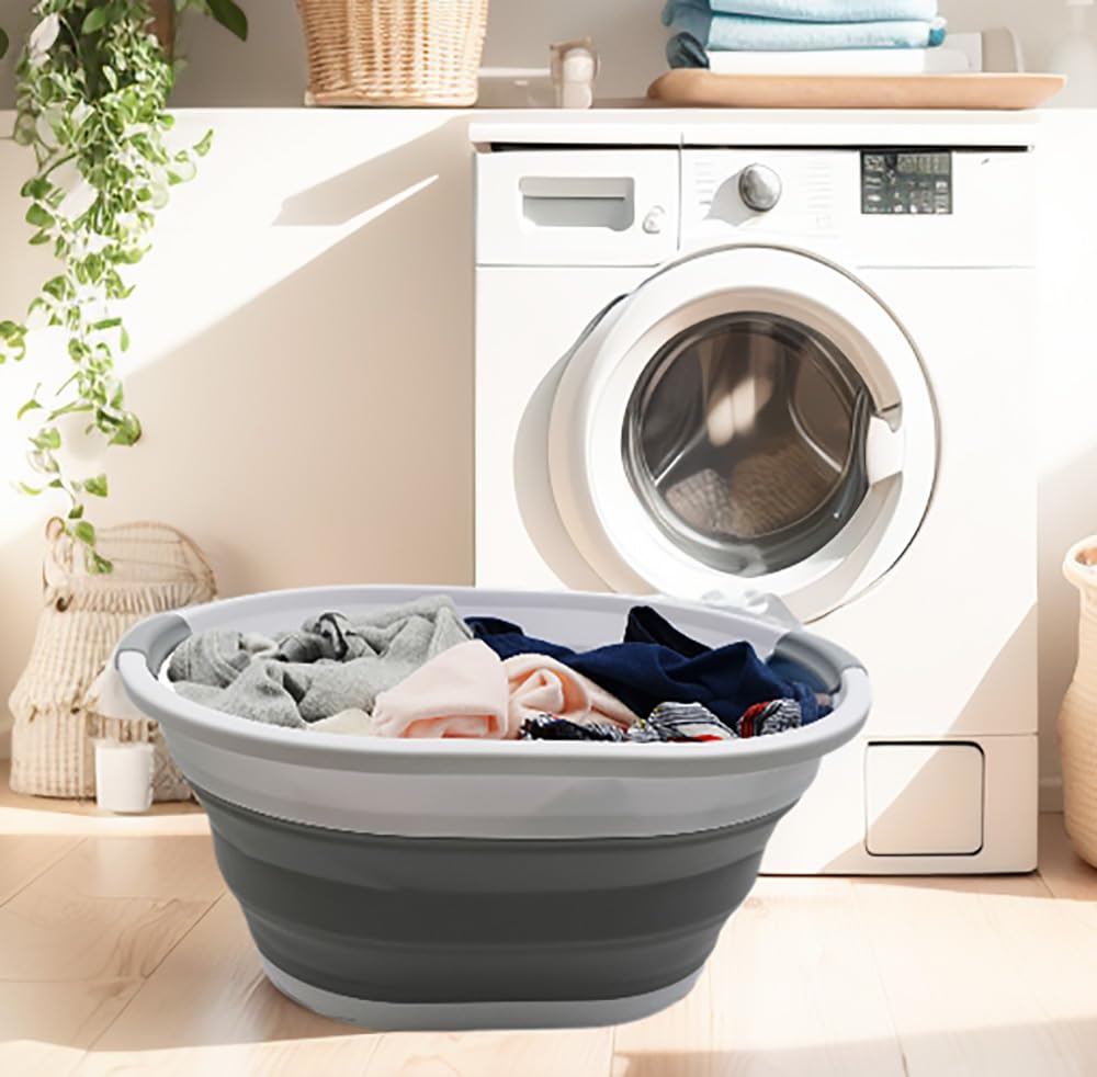 SAMMART 32L (8.4 Gallon) Collapsible Plastic Laundry Basket - Foldable Pop Up Storage Container/Organizer - Portable Washing Tub - Space Saving Hamper, Water Capacity: 24L