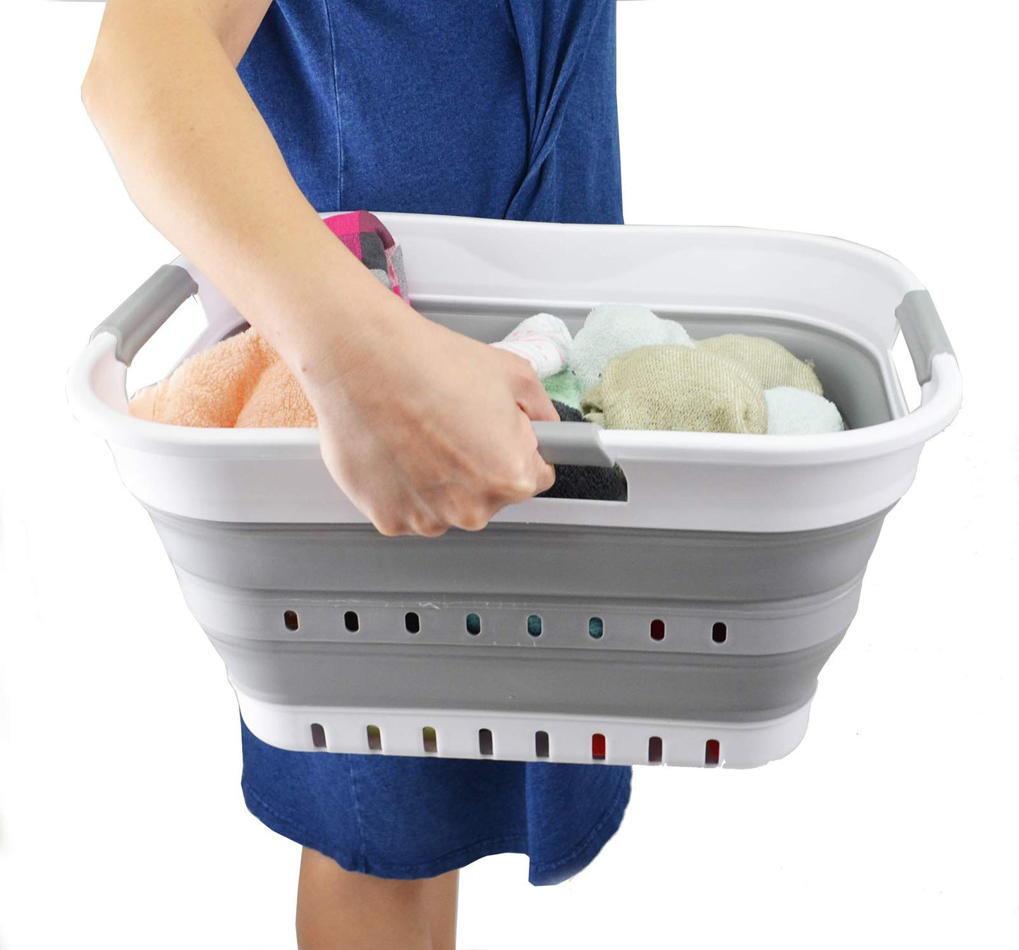 SAMMART 19L (5 Gallon) Collapsible Super Mini 3 Handled Plastic Laundry Basket - Foldable Pop Up Storage Container/Organizer - Space Saving Hamper/Basket