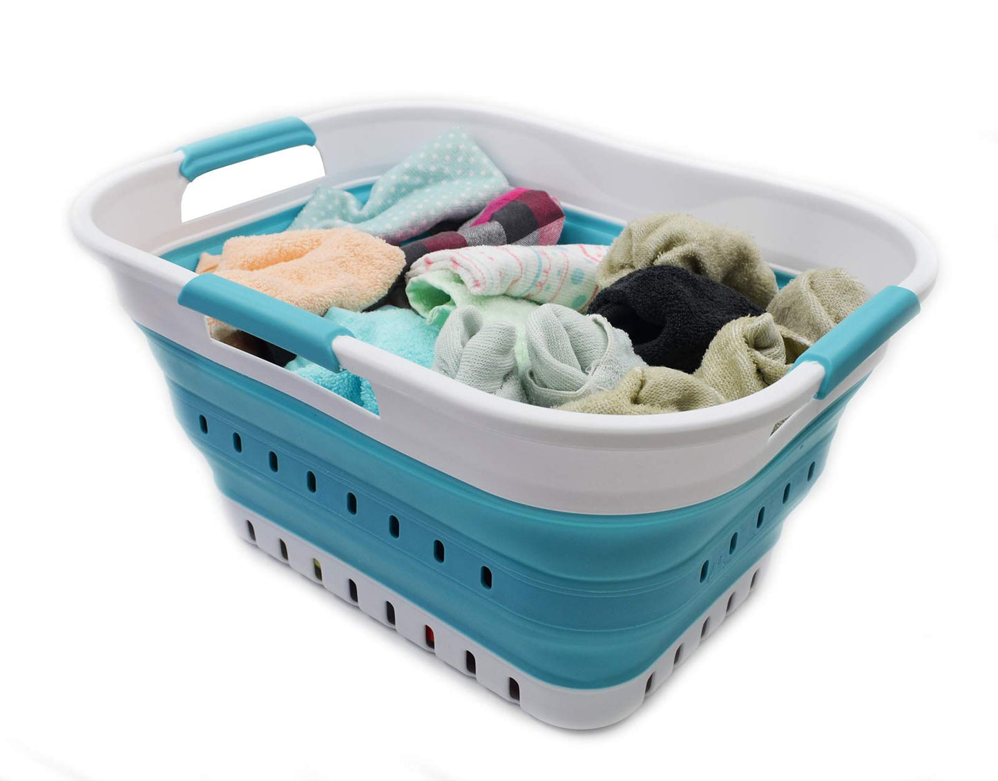 SAMMART 19L (5 Gallon) Collapsible Super Mini 3 Handled Plastic Laundry Basket - Foldable Pop Up Storage Container/Organizer - Space Saving Hamper/Basket