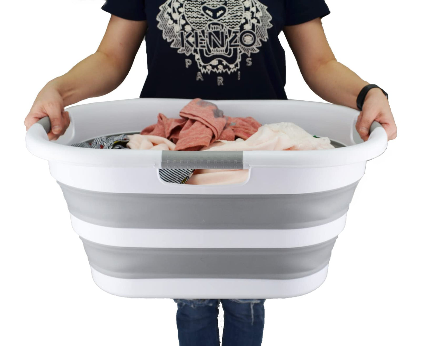 SAMMART 40L (10.5 gallon) Collapsible Plastic Laundry Basket - Foldable Pop Up Storage Container/Organizer - Portable Washing Tub - Space Saving Hamper/Basket