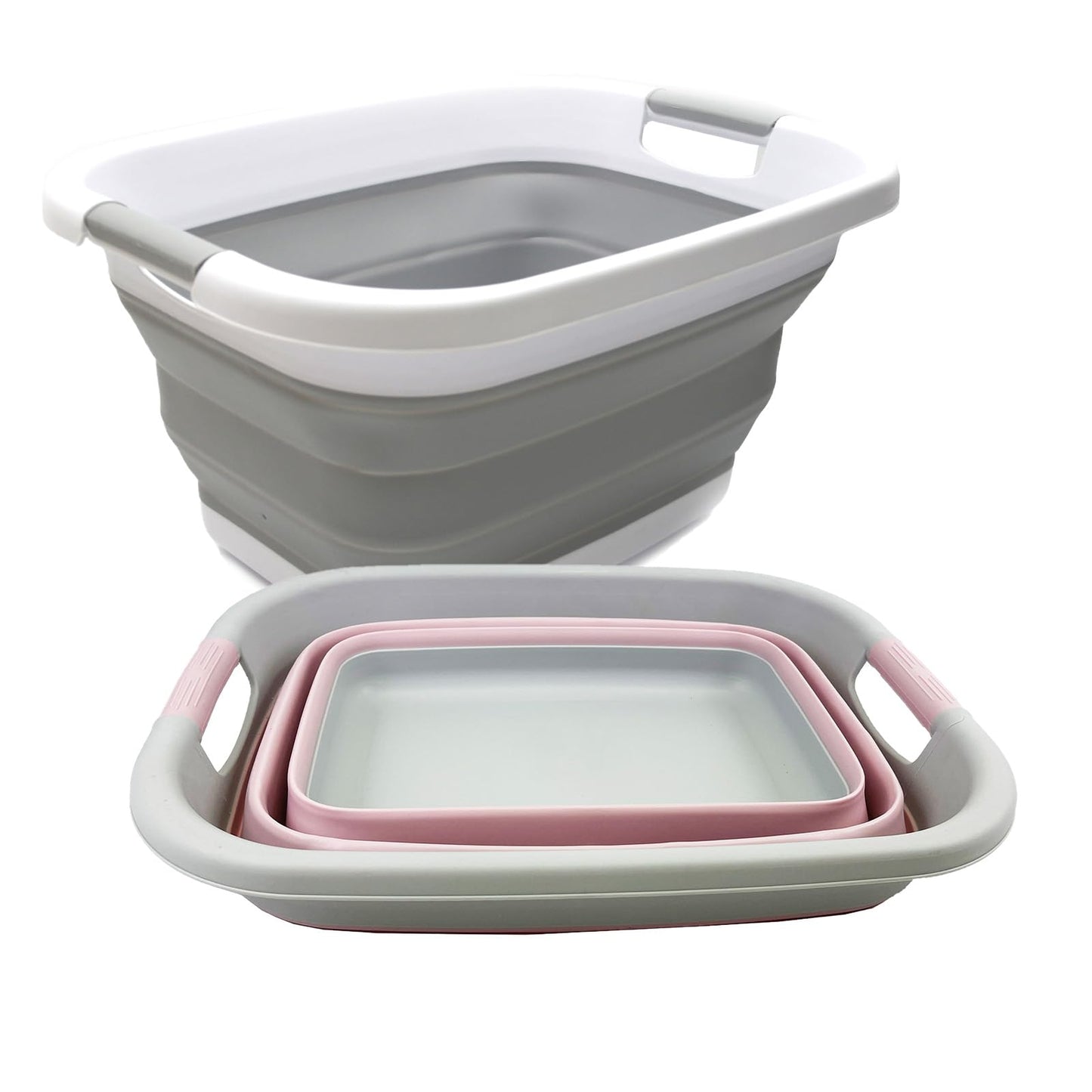 SAMMART Set of 2-21L(5.5 gallon) Collapsible Laundry Basket/Tub-Foldable Storage Container-Portable Washing Bin - Space Saving Hamper, Water capacity: 17L (4.4 gallon)