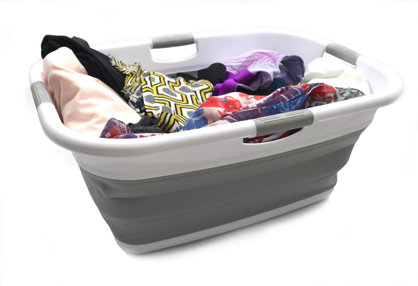 SAMMART 49L (12.9 Gallon) Collapsible 3-Handled Plastic Laundry Basket - Oval Tub - Portable Washing Tub-Space Saving Laundry Hamper, Water Capacity 44L / 11.6 Gallon (2 pcs - Rectangular, Grey)