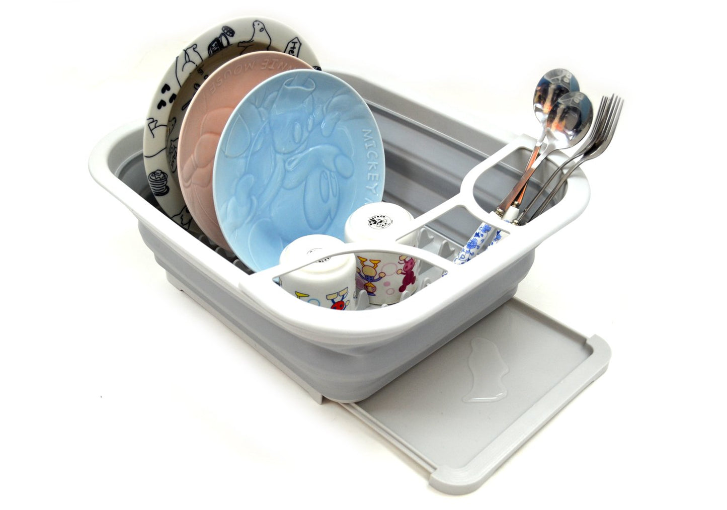 SAMMART Collapsible Dish Drainer with Drainer Board - Foldable Drying Rack Set - Portable Dinnerware Organizer - Space Saving Kitchen Storage Tray