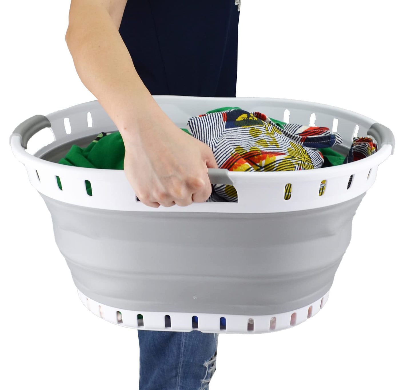 Collpasible Laundry Basket (25L Collapsible Laundry Basket with Holes (White/Grey)